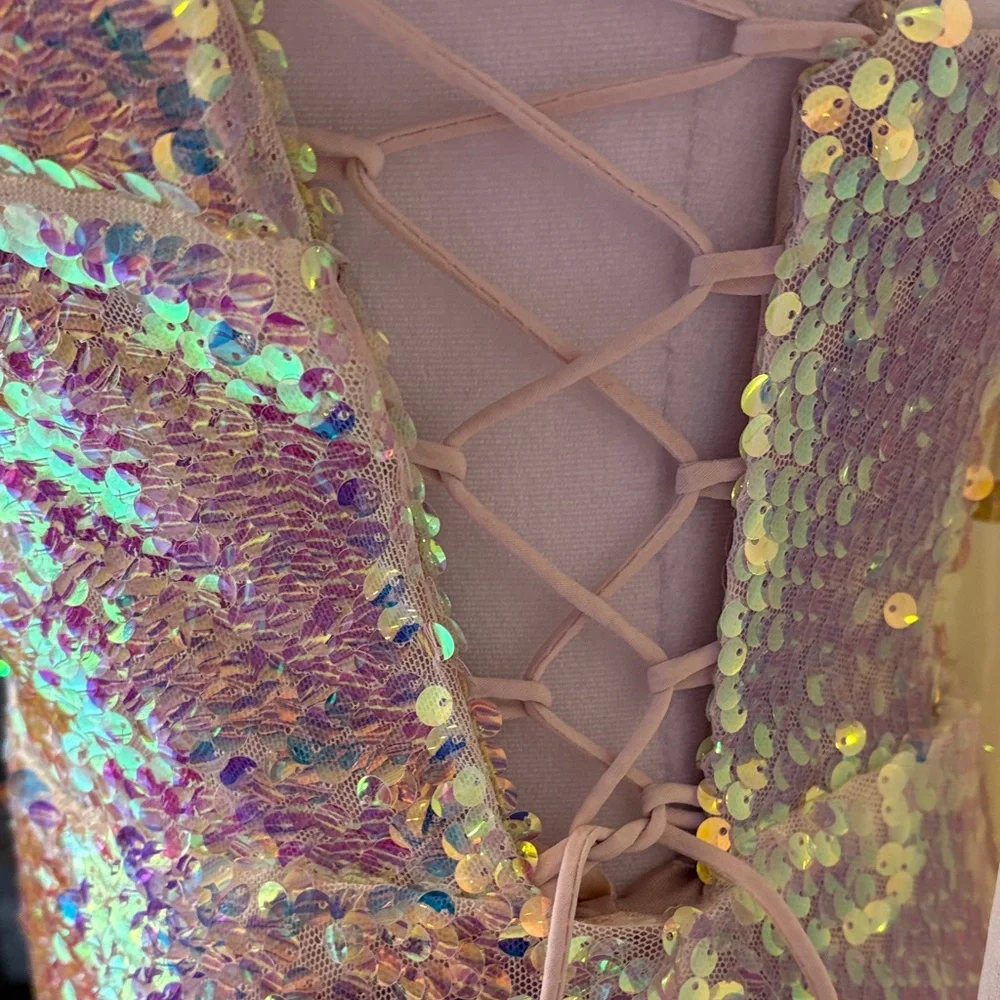 Iridescent Sequin Halter Mini Dress in Multi-Color - Picture 2 of 3
